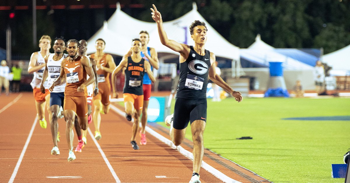 Will Sumner winning the Men's NCAA 800m Championship in 2023.