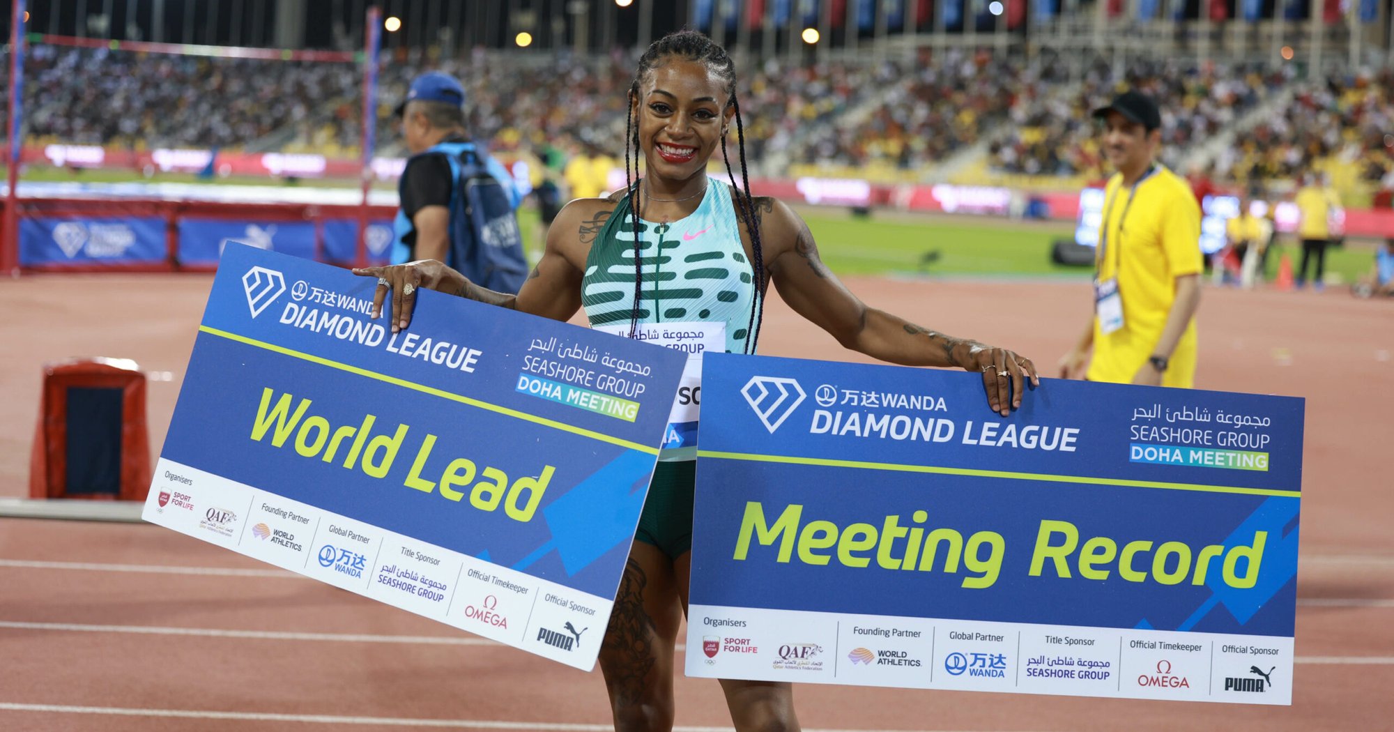 Sha'Carri Richardson after running a world-leading 10.76 at the Doha Diamond League.