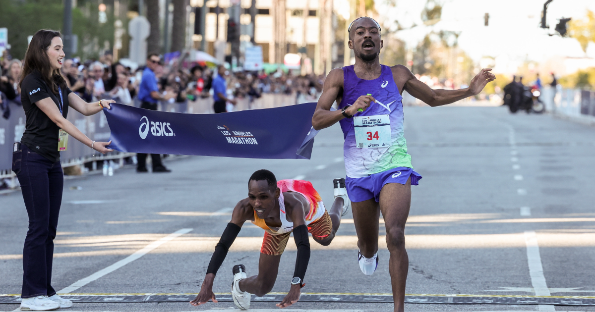  Nathan Martin winning the LA Marathon over Michael Kamau