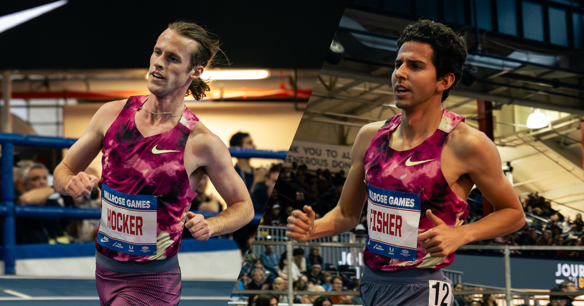 Cole Hocker and Grant Fisher in the 2025 Millrose Games men's 3000m