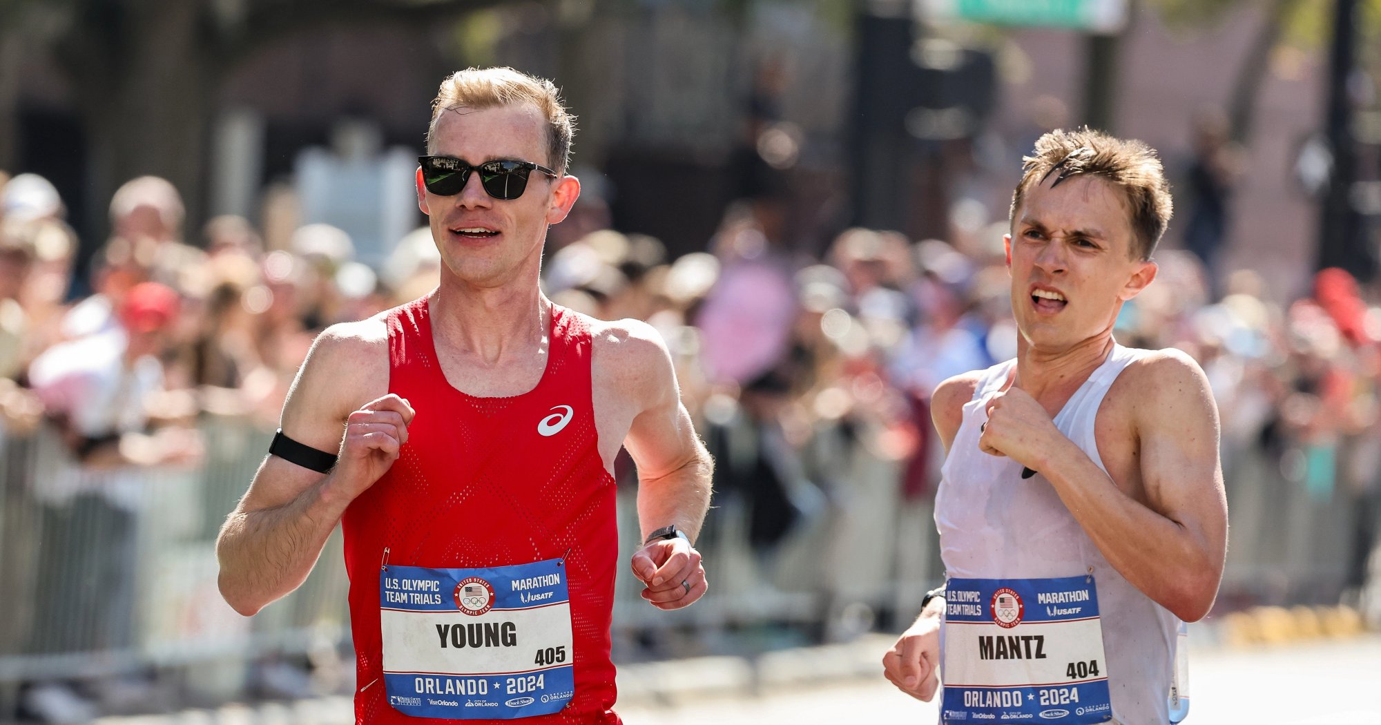 Clayton Young and Conner Mantz at the 2024 U.S. Olympic Marathon Trials in Orlando.