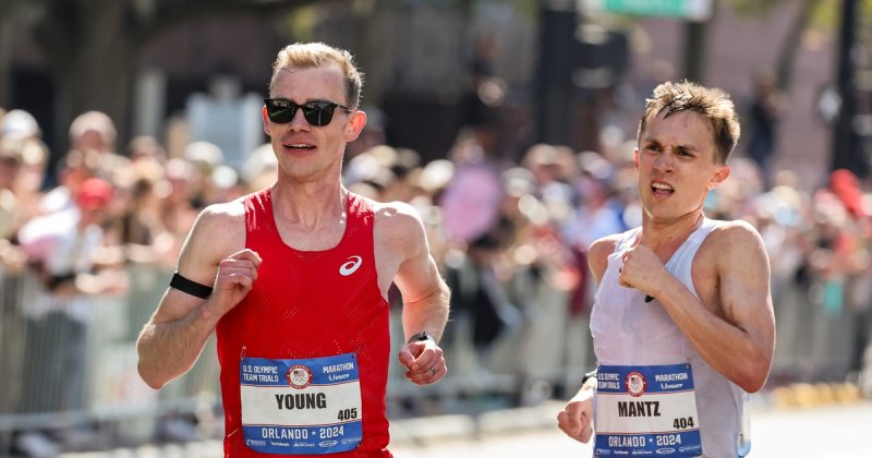 Clayton Young and Conner Mantz at the 2024 U.S. Olympic Marathon Trials in Orlando.