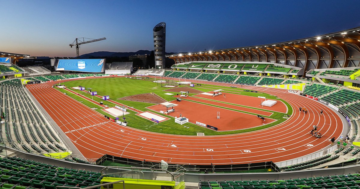 A photo of Hayward Field at Sunset. 