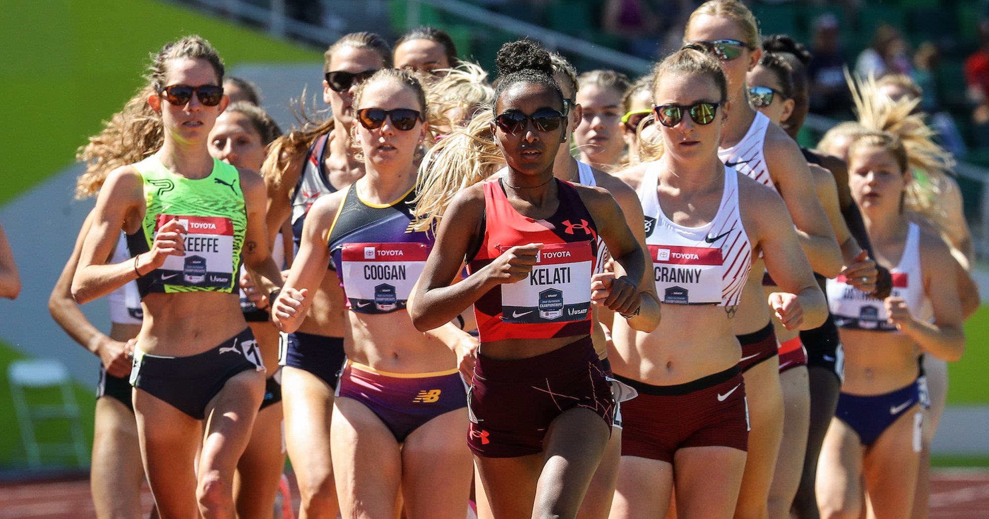 Weini Kelati in the lead at the 2022 U.S. Outdoor Track and Field Championships.
