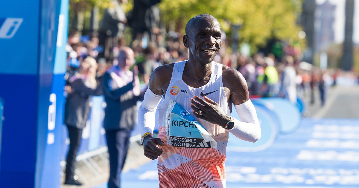 Eliud Kipchoge winning the 2023 Berlin Marathon. 