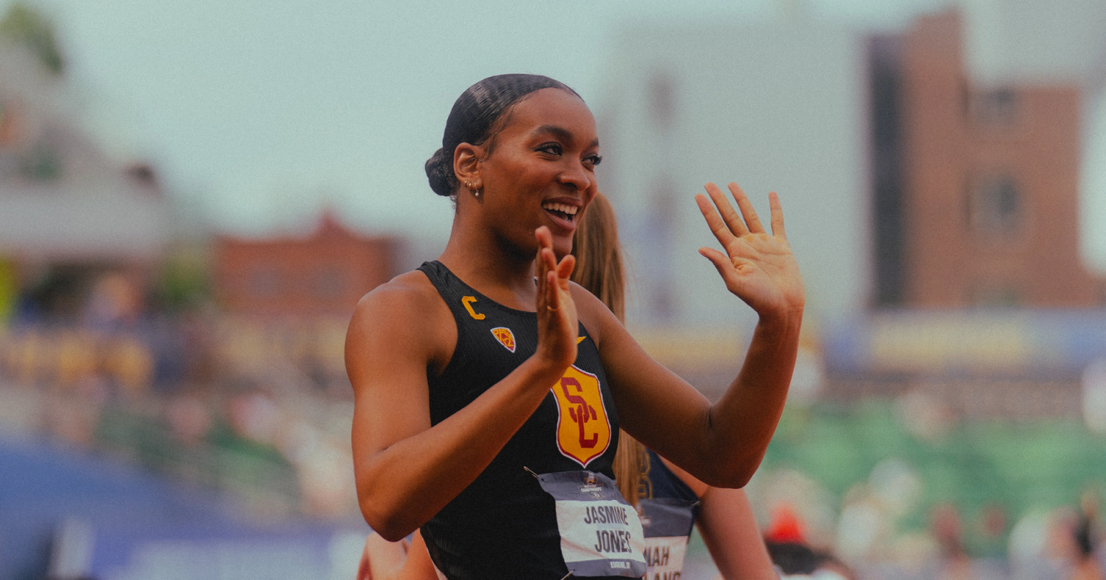 Jasmine Jones after running 53.13 to take the NCAA 400m hurdles title.